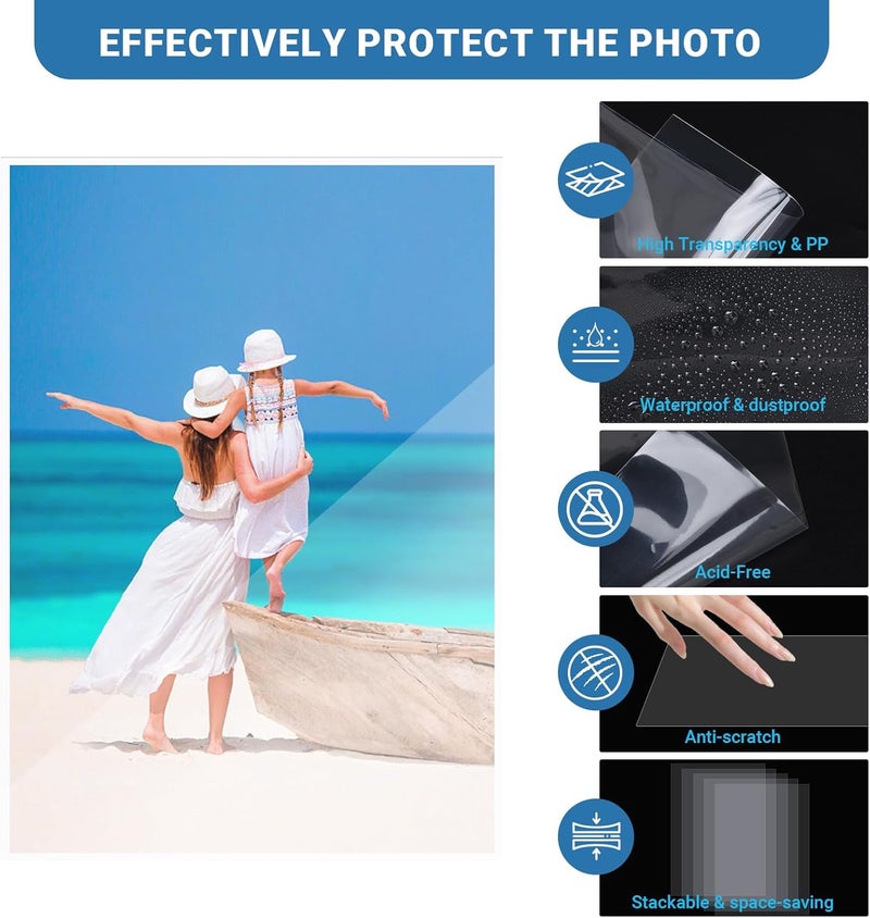 Zofly 100 Pcs Clear Photo Sleeves, Top Loading Acid-Free Plastic Sheet Protectors for Photos, Index Cards, Archival Safe, Water/dust Proof Storage, 3.5x5 - Image 5